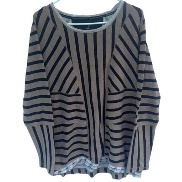 Calvin Klein Performance XL Striped Quick Dry Pullover Tunic Top Black Tan Cotto - Picture 1 of 7